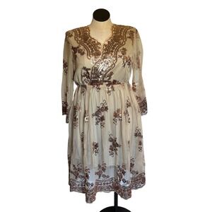 Women's Sheer Mesh Sequin Embellished V Neck Midi Holiday Dress Plus Size 2XL